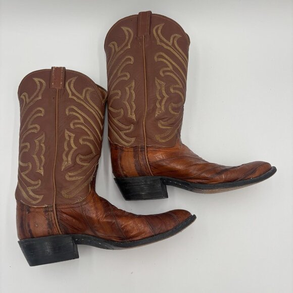 Tony Lama Real Eel Leather Cowboy Boots Brown Men’s Size 9B Western Rodeo Ranch - Picture 3 of 14